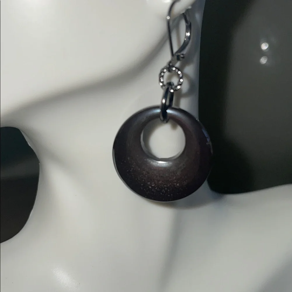 HAND CRAFTED GUNMETAL GREY CIRCLE DROP EARRINGS Edgy Goth Bohemian